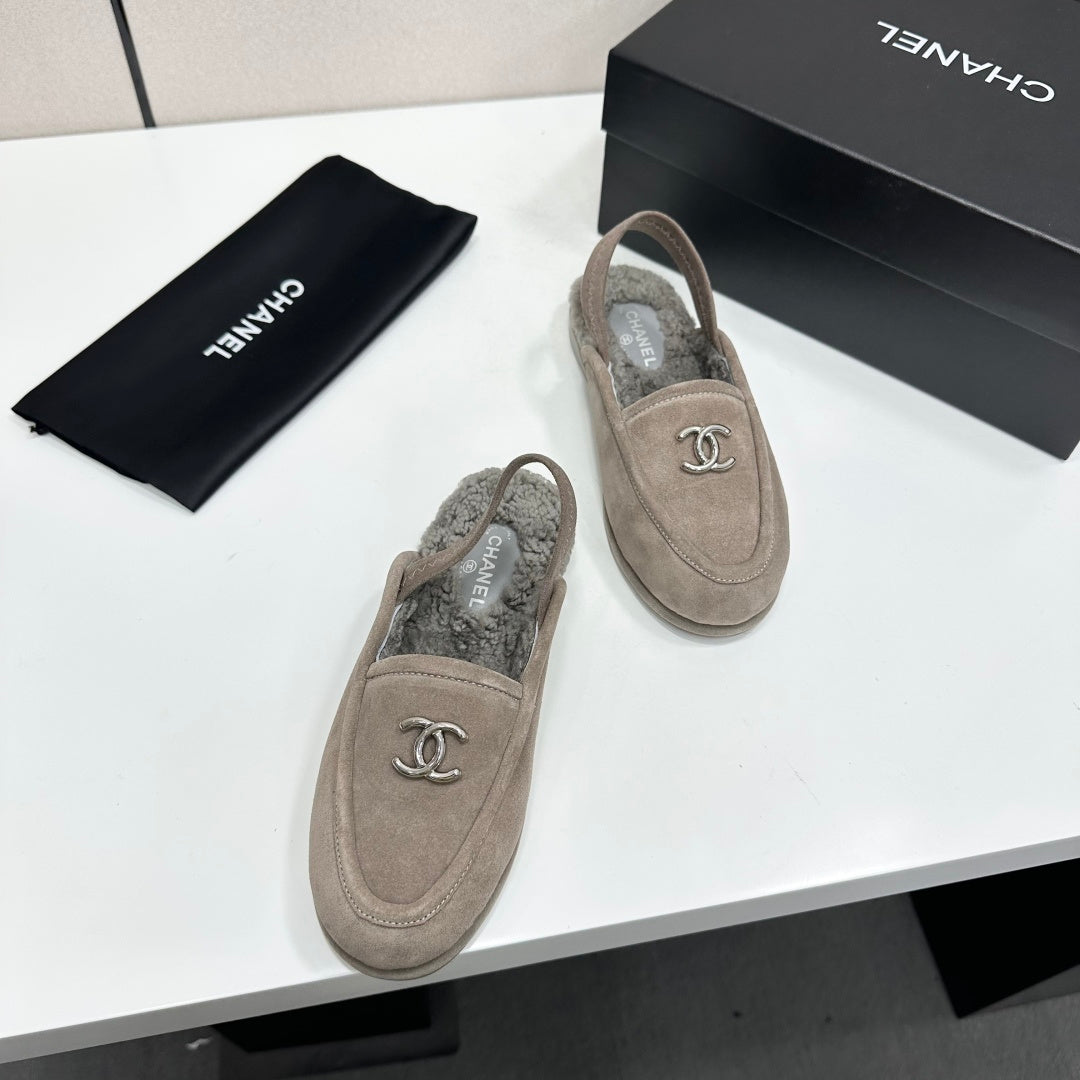 CC 26S Slingback Mules Khaki Shearling Suede 147328