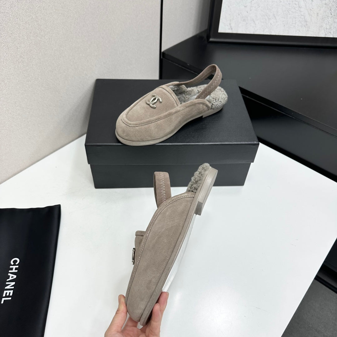 CC 26S Slingback Mules Grey Shearling Suede 147327