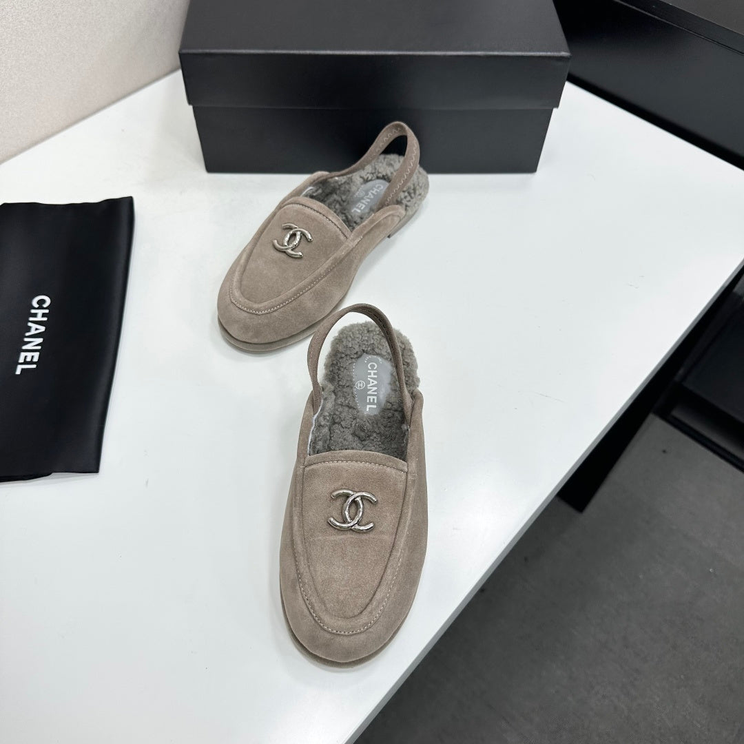 CC 26S Slingback Mules Grey Shearling Suede 147327