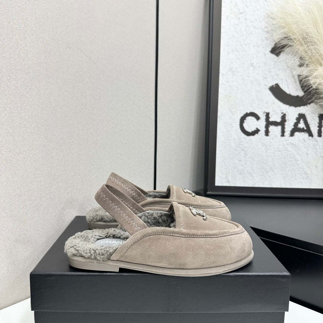 CC 26S Slingback Mules Grey Shearling Suede 147327