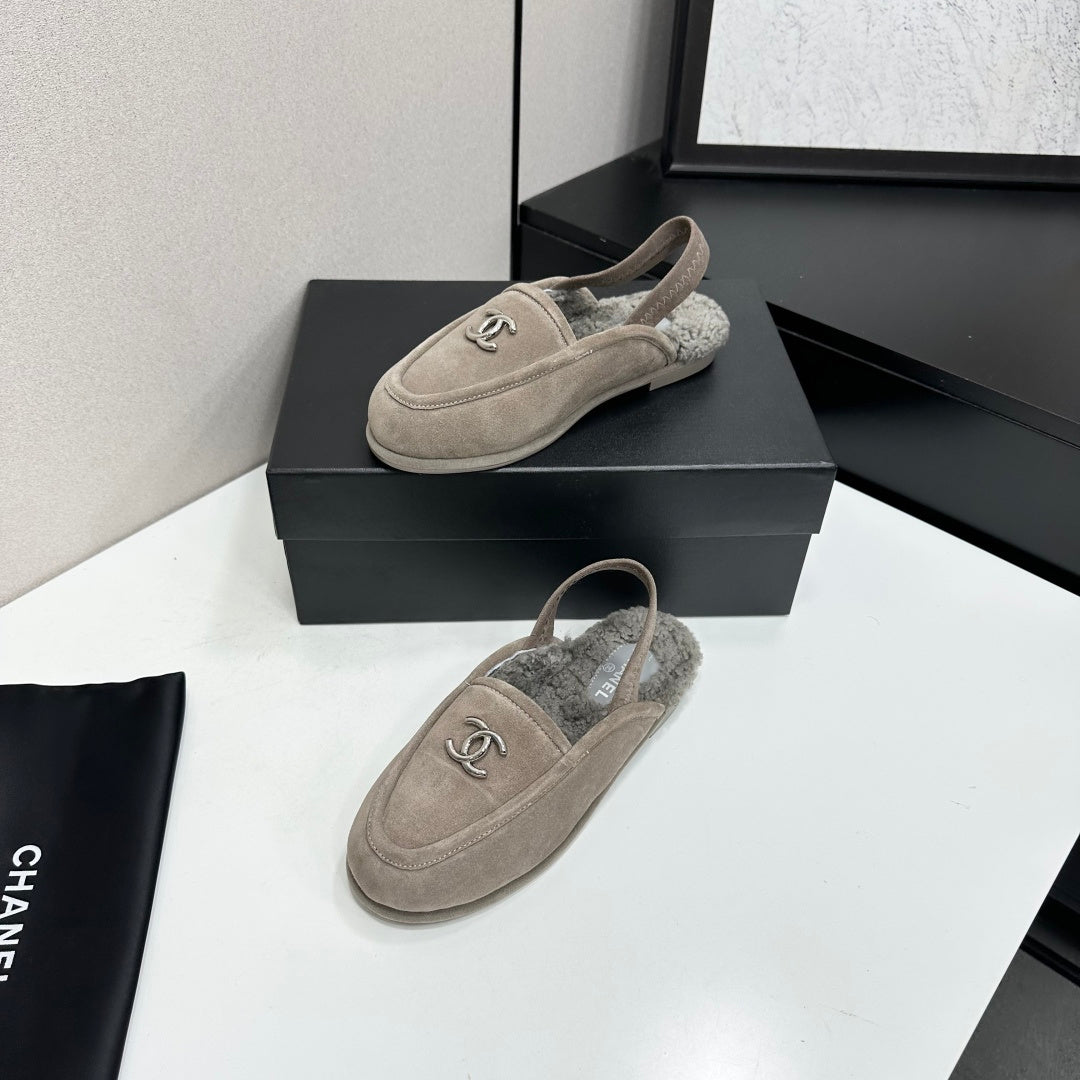 CC 26S Slingback Mules Grey Shearling Suede 147327