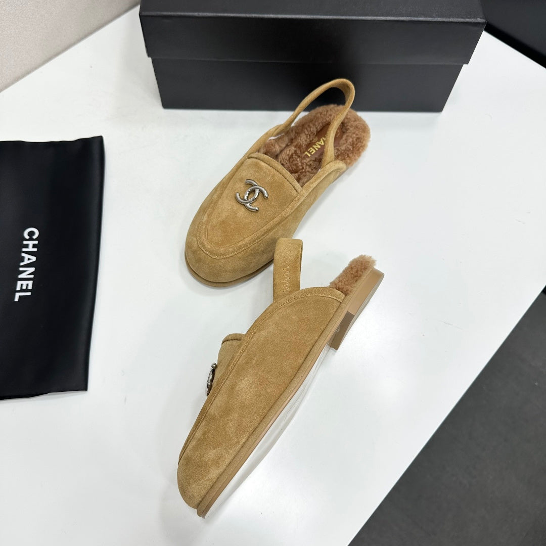 CC 26S Slingback Mules Beige Shearling Suede 147325