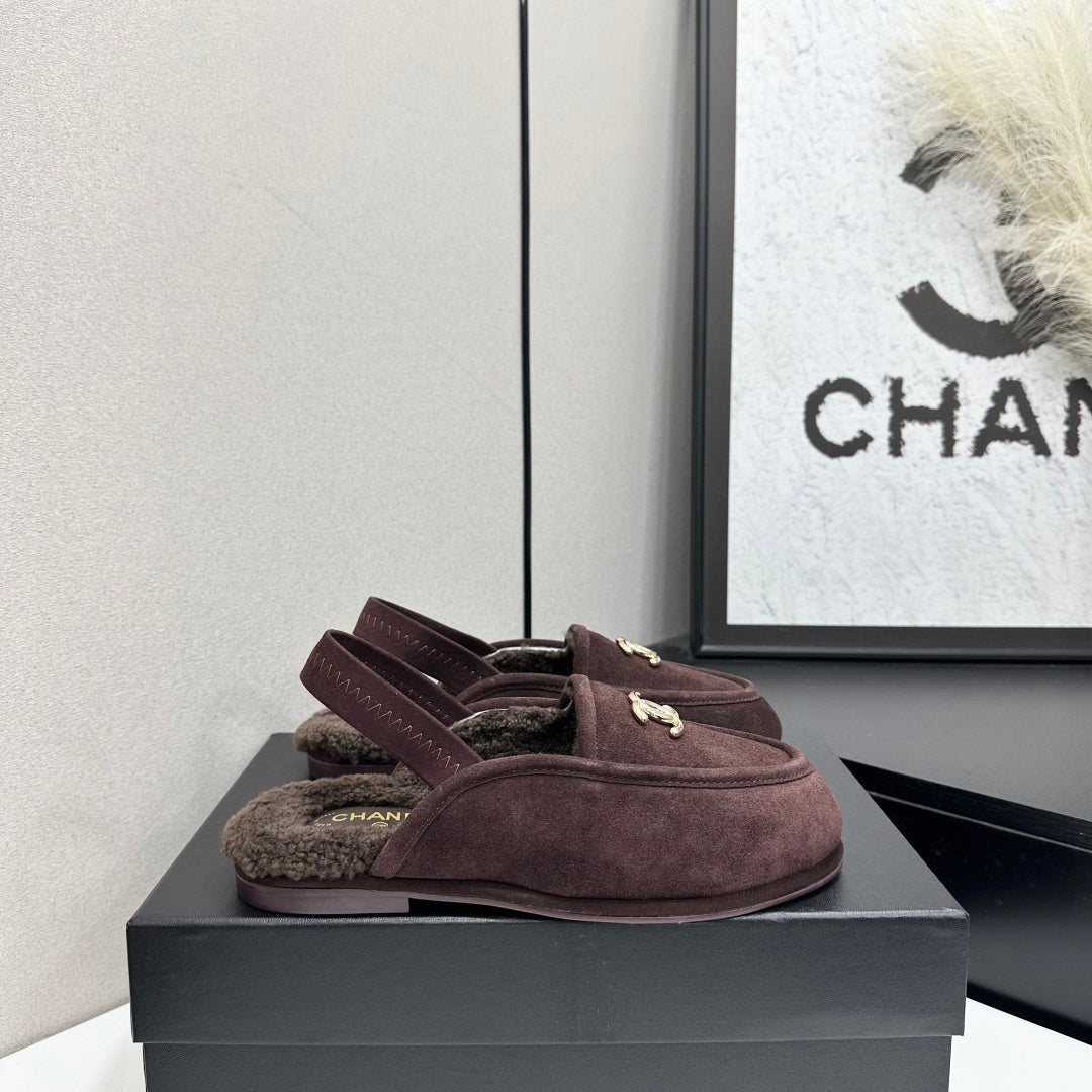 CC 26S Slingback Mules Dark Brown Shearling Suede 147324