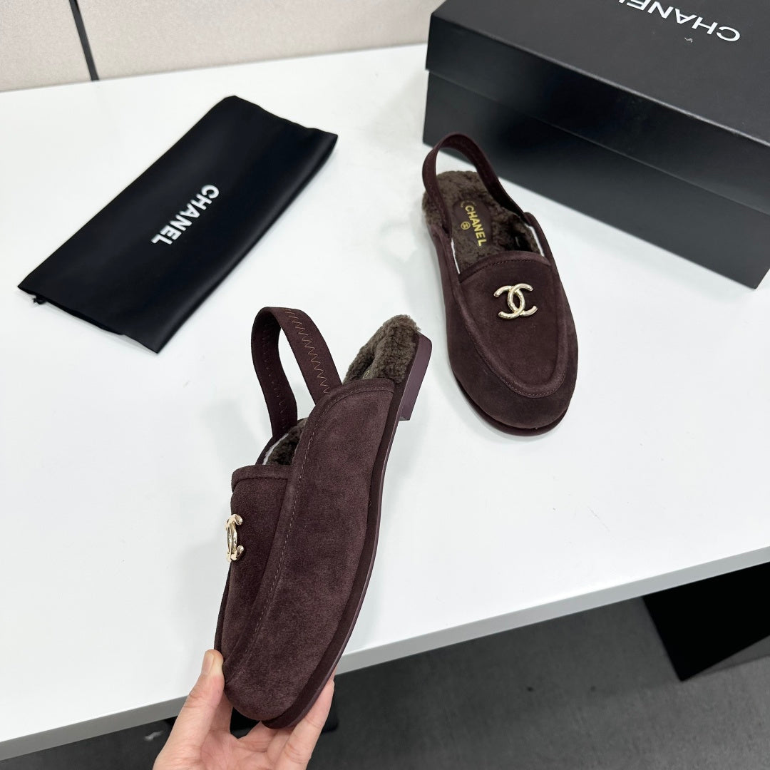 CC 26S Slingback Mules Dark Brown Shearling Suede 147324