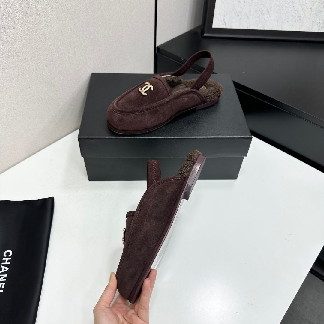 CC 26S Slingback Mules Dark Brown Shearling Suede 147324