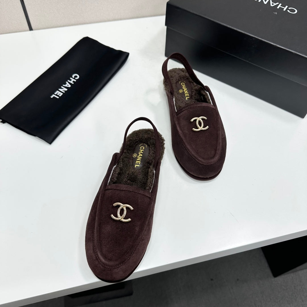 CC 26S Slingback Mules Dark Brown Shearling Suede 147324