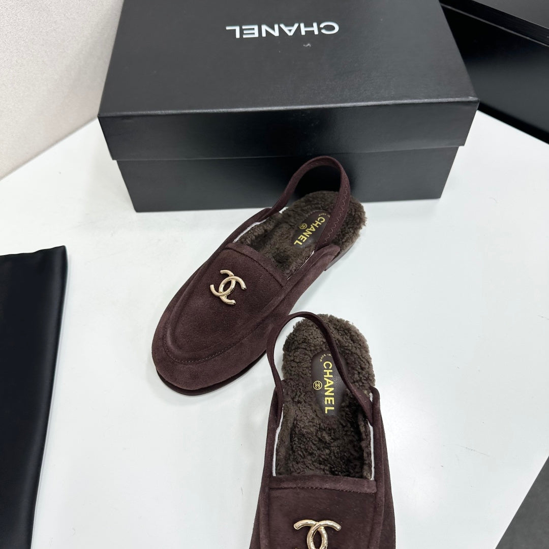 CC 26S Slingback Mules Dark Brown Shearling Suede 147324