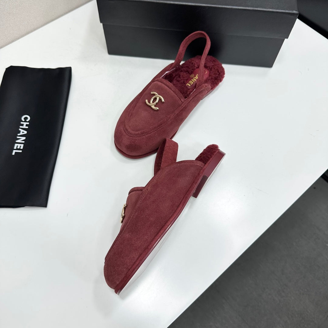 CC 26S Slingback Mules Burgundy Shearling Suede 147323
