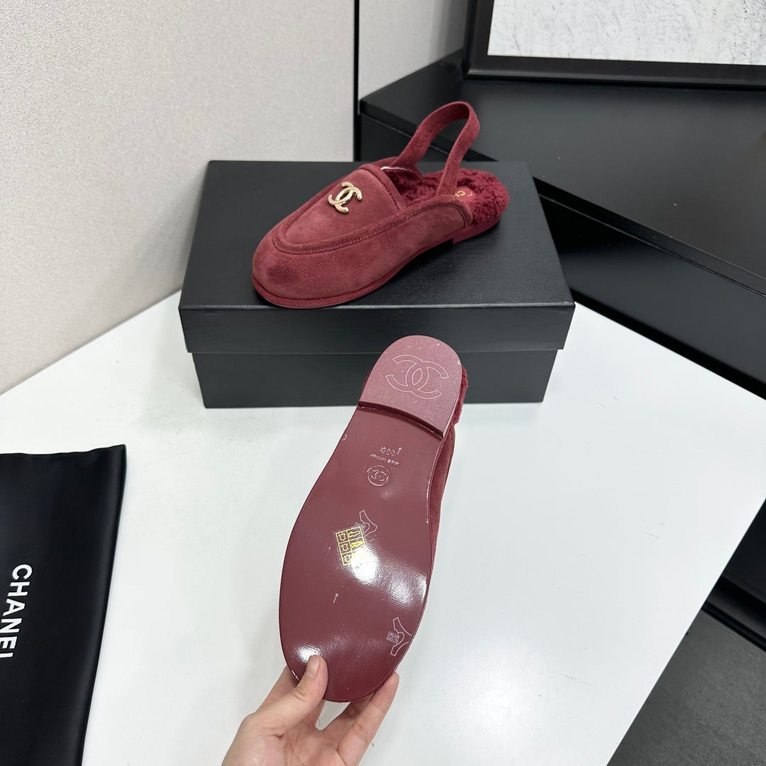 CC 26S Slingback Mules Burgundy Shearling Suede 147323