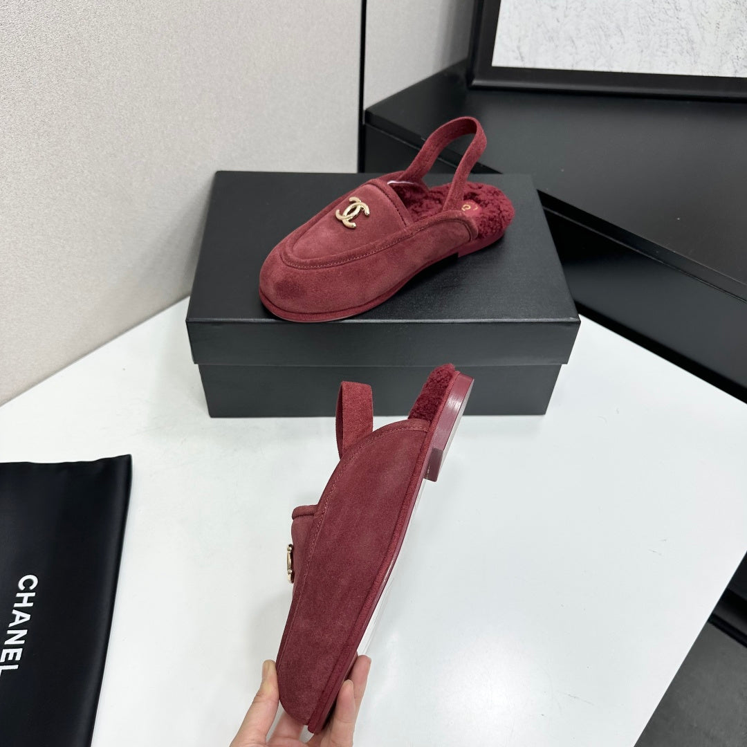 CC 26S Slingback Mules Burgundy Shearling Suede 147323