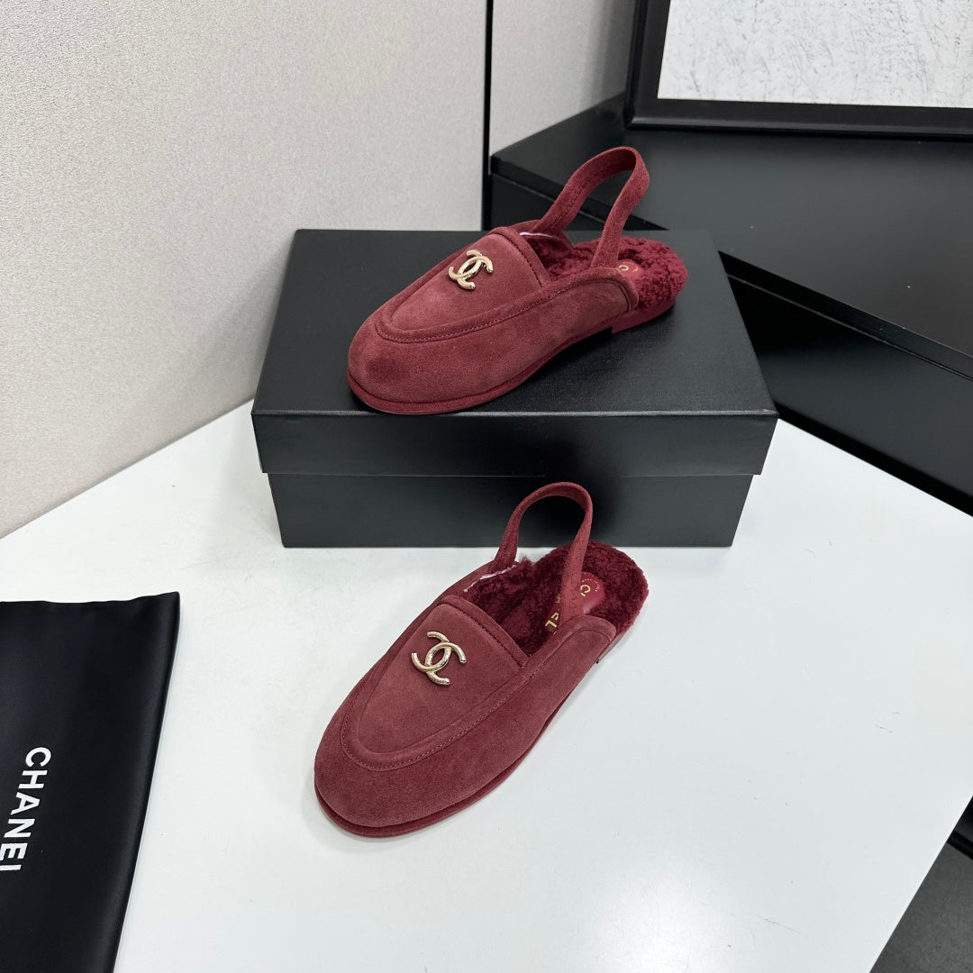CC 26S Slingback Mules Burgundy Shearling Suede 147323