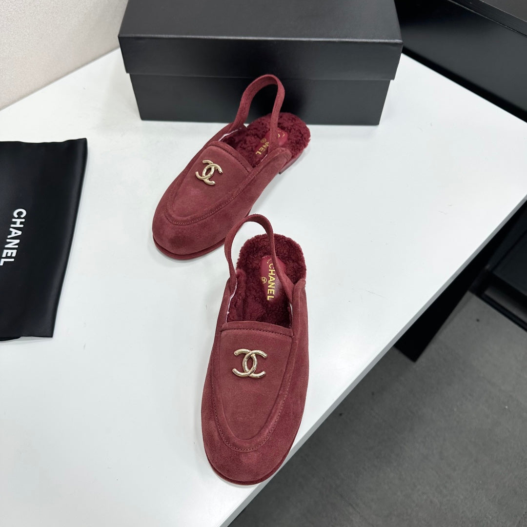 CC 26S Slingback Mules Burgundy Shearling Suede 147323