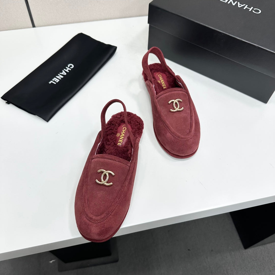 CC 26S Slingback Mules Burgundy Shearling Suede 147323