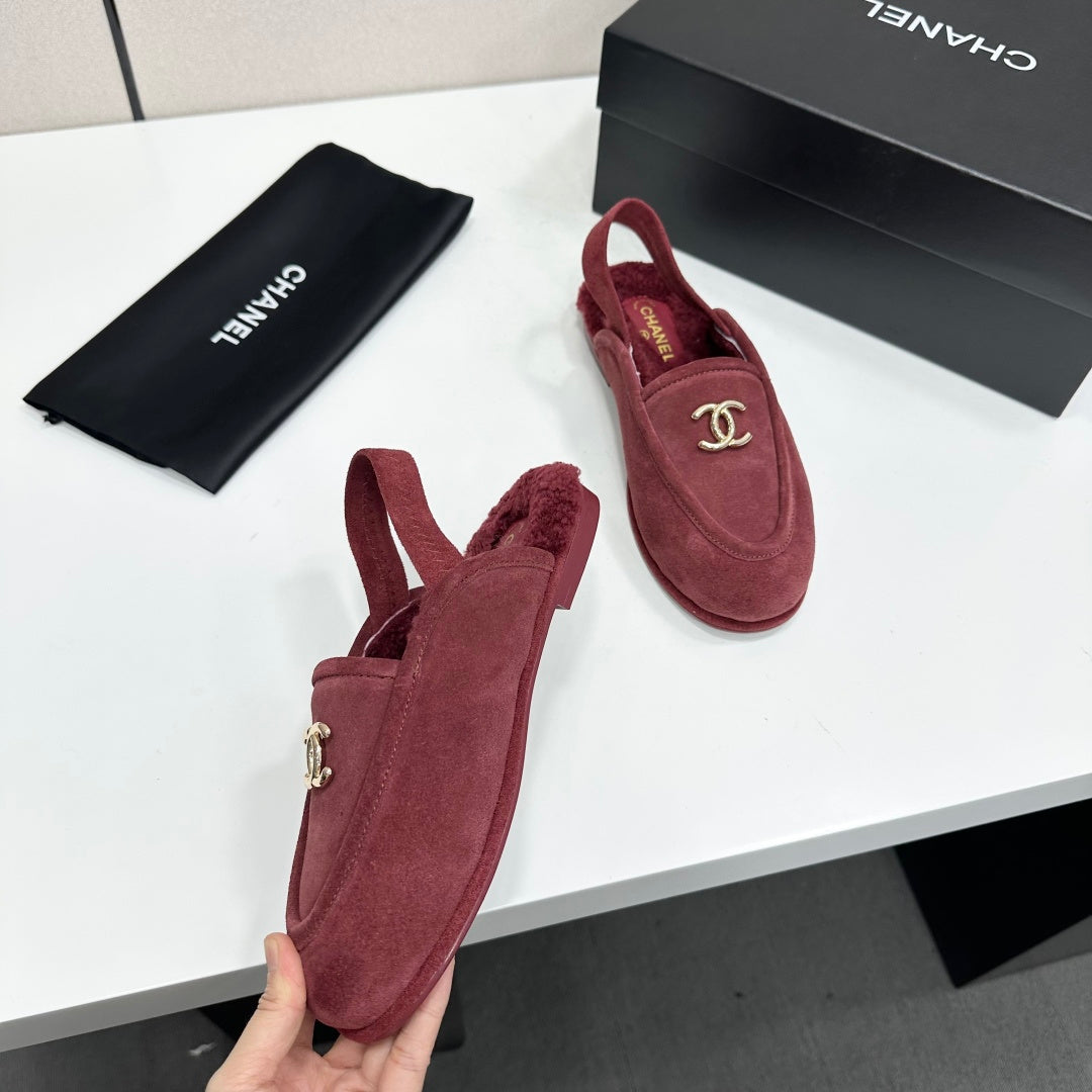 CC 26S Slingback Mules Burgundy Shearling Suede 147323