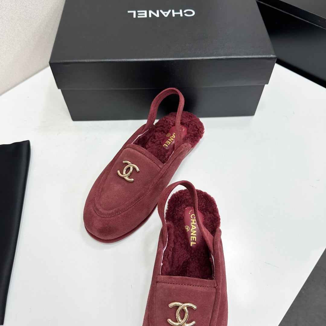 CC 26S Slingback Mules Burgundy Shearling Suede 147323