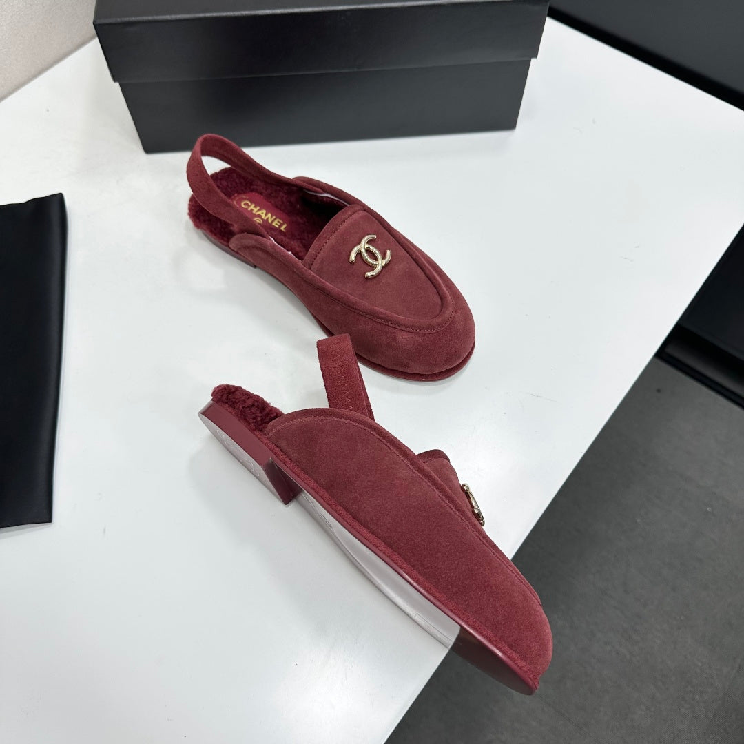 CC 26S Slingback Mules Burgundy Shearling Suede 147323