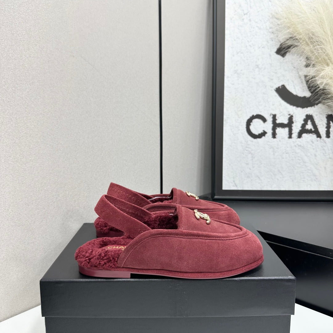 CC 26S Slingback Mules Burgundy Shearling Suede 147323