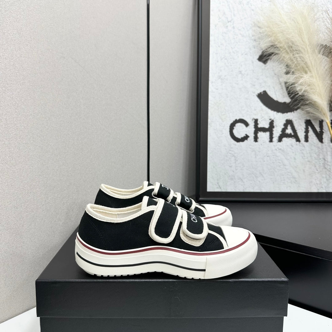 CC 26s Velcro Low Top Sneakers Black White Canvas 145658