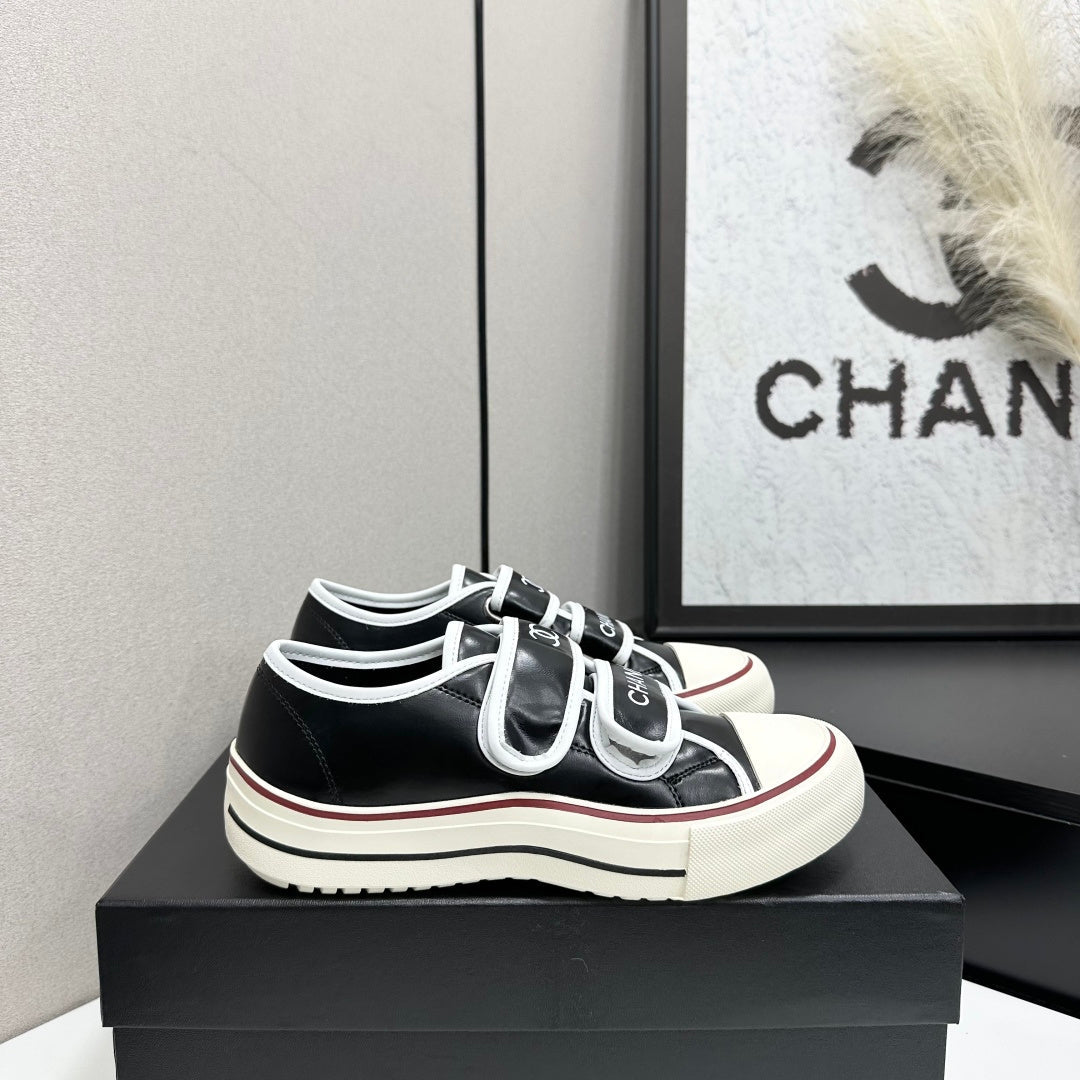CC 26s Velcro Low Top Sneakers Black White Leather 145655