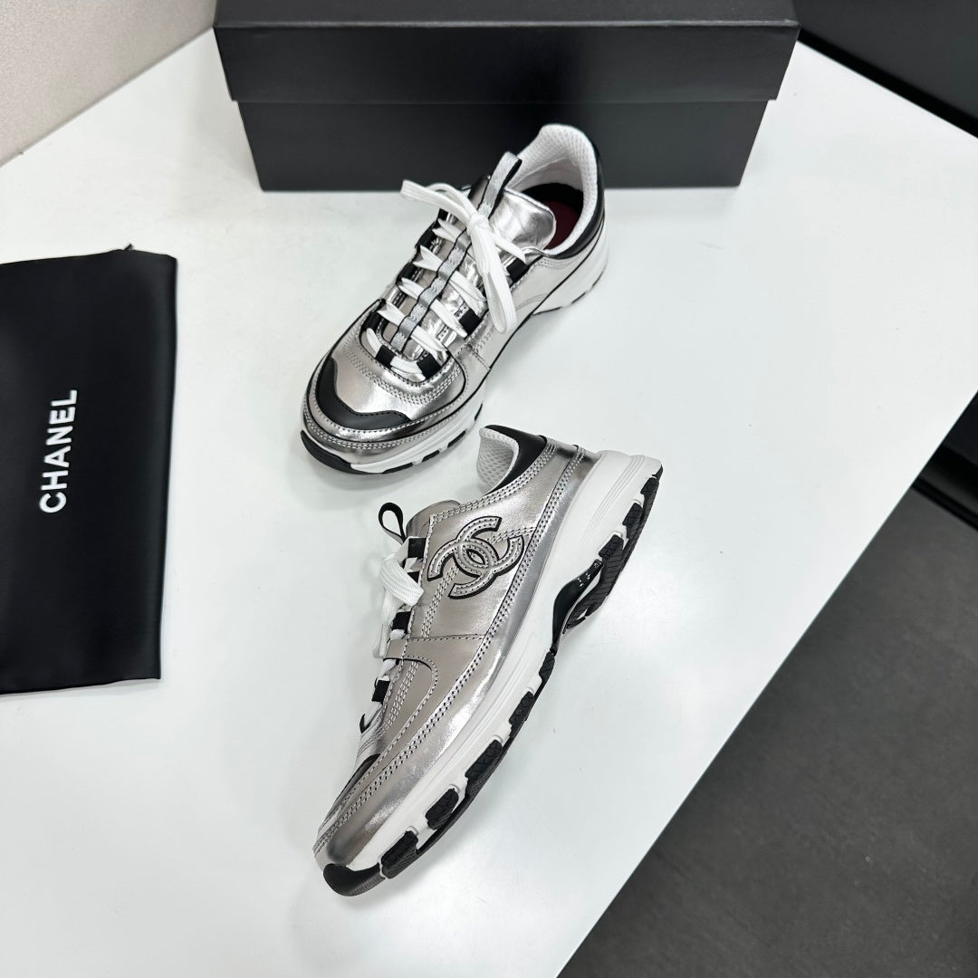 CC 26s Metallic Platform Sneakers Silver Black Leather 145703