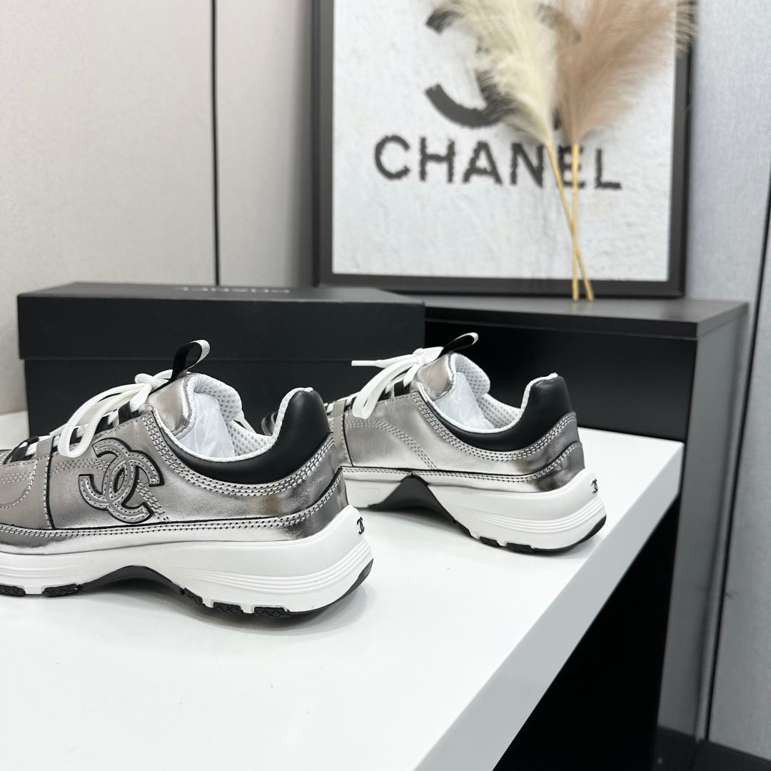 CC 26s Metallic Platform Sneakers Silver Black Leather 145703