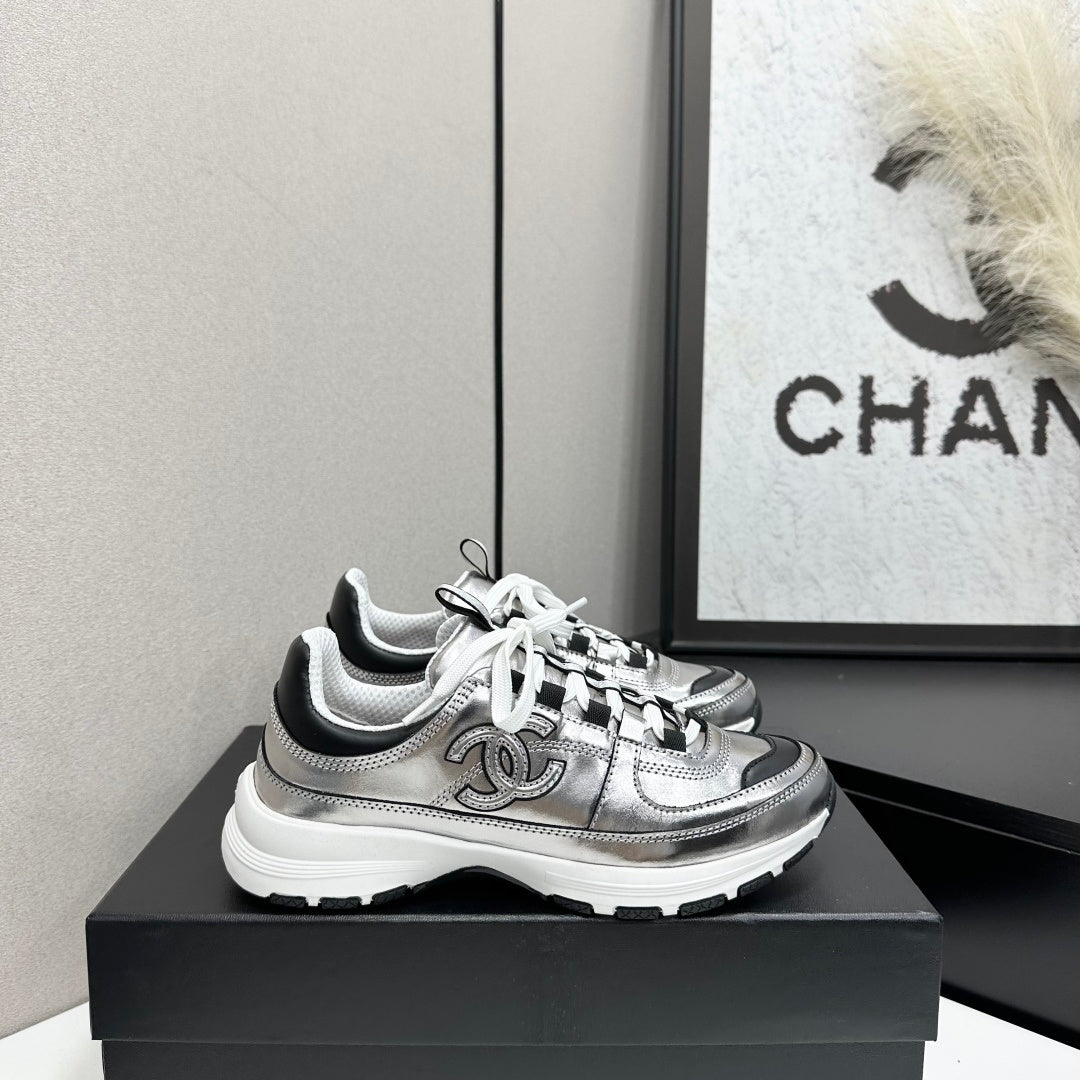 CC 26s Metallic Platform Sneakers Silver Black Leather 145703