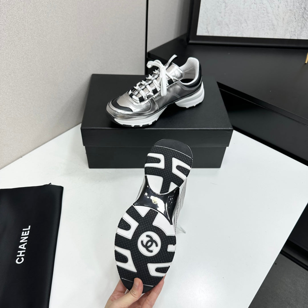 CC 26s Metallic Platform Sneakers Silver Black Leather 145703