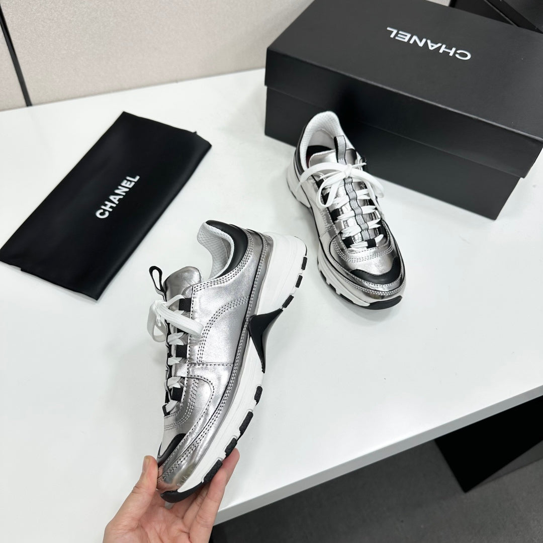 CC 26s Metallic Platform Sneakers Silver Black Leather 145703