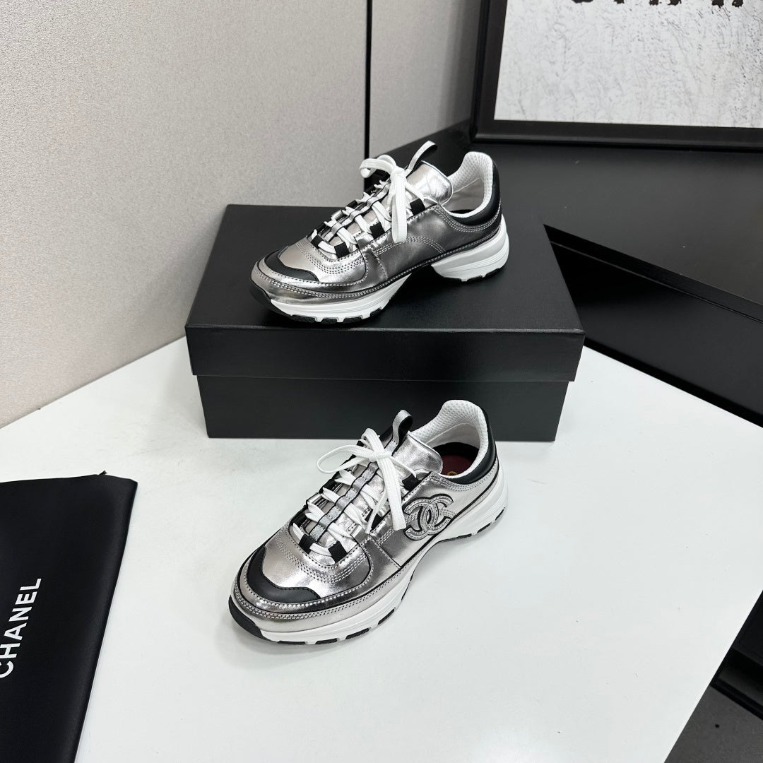 CC 26s Metallic Platform Sneakers Silver Black Leather 145703