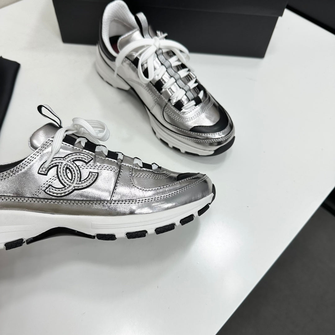 CC 26s Metallic Platform Sneakers Silver Black Leather 145703