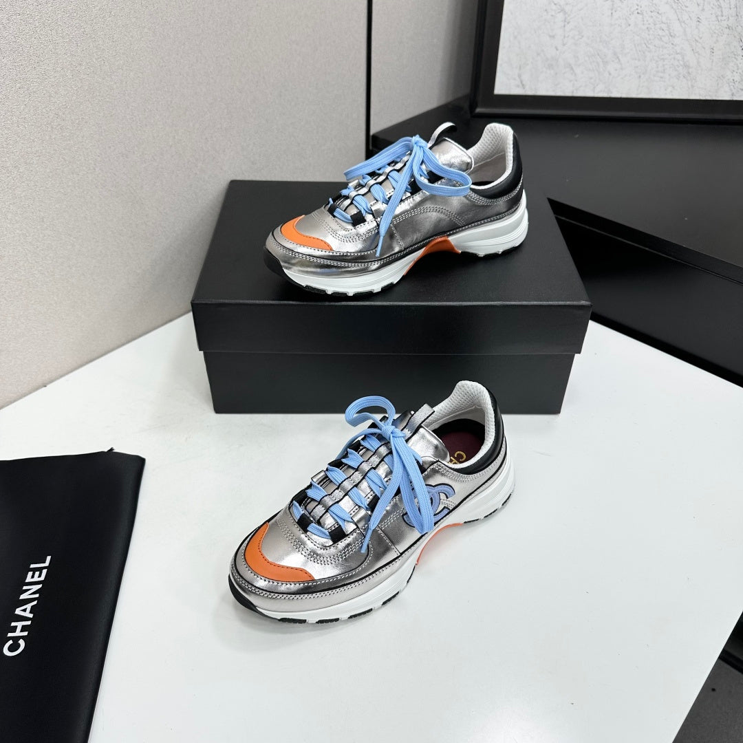 CC 26s Metallic Platform Sneakers Silver Orange Leather 145705