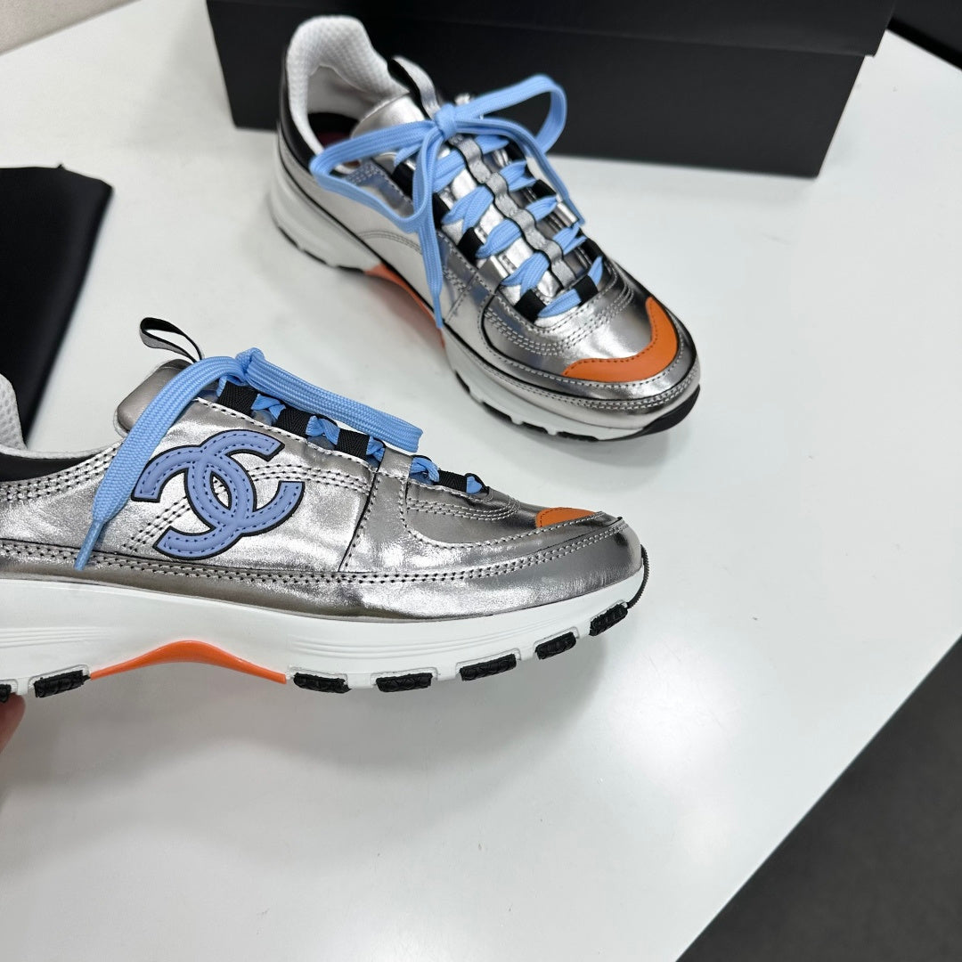 CC 26s Metallic Platform Sneakers Silver Orange Leather 145705