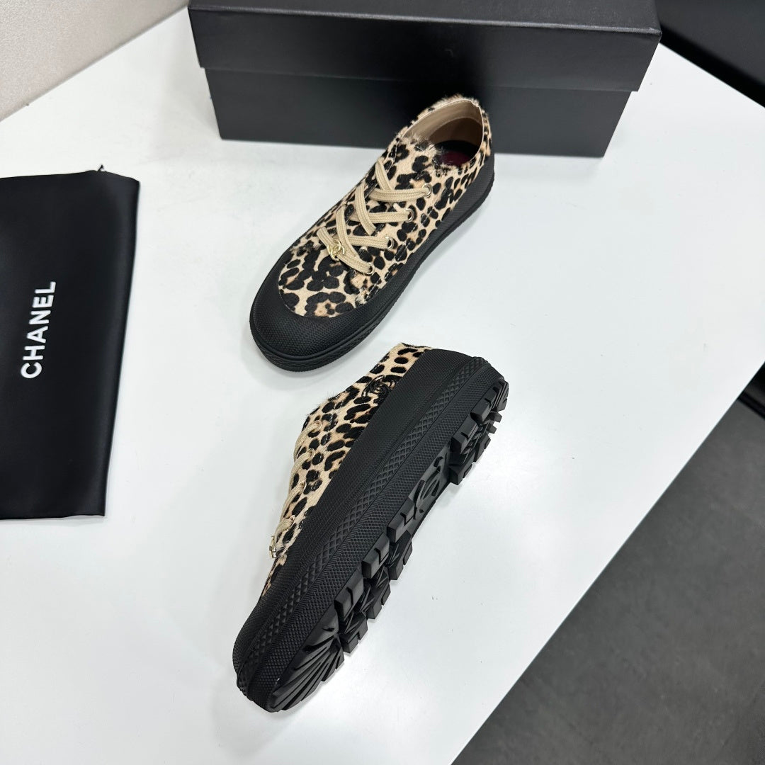 CC 26s Leopard Low Top Sneakers Beige Black Pony Hair 145706