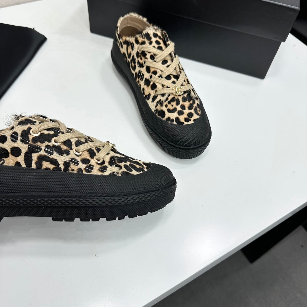 CC 26s Leopard Low Top Sneakers Beige Black Pony Hair 145706