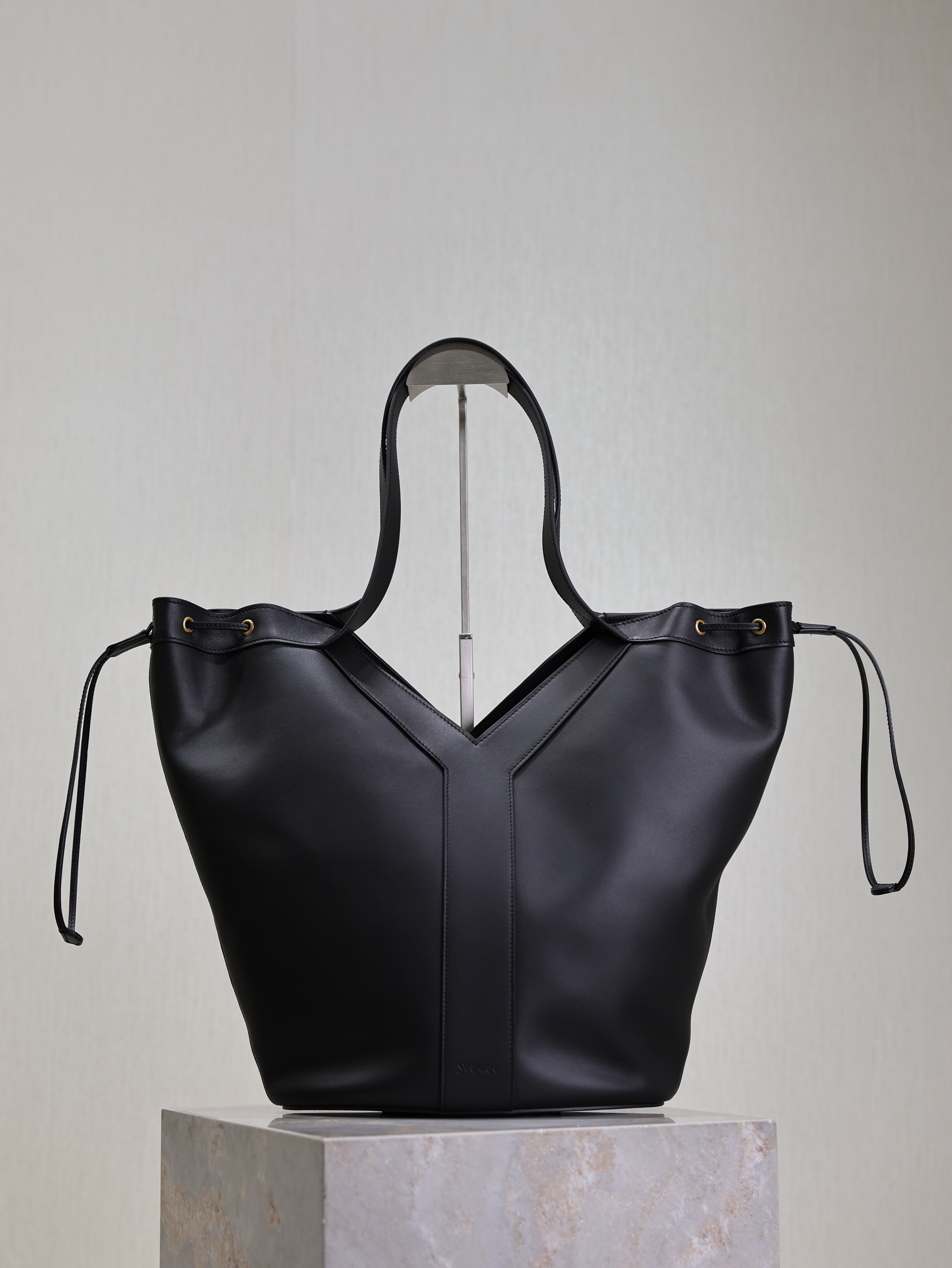 Prada Y Large Leather HOBO Bag Black Leather