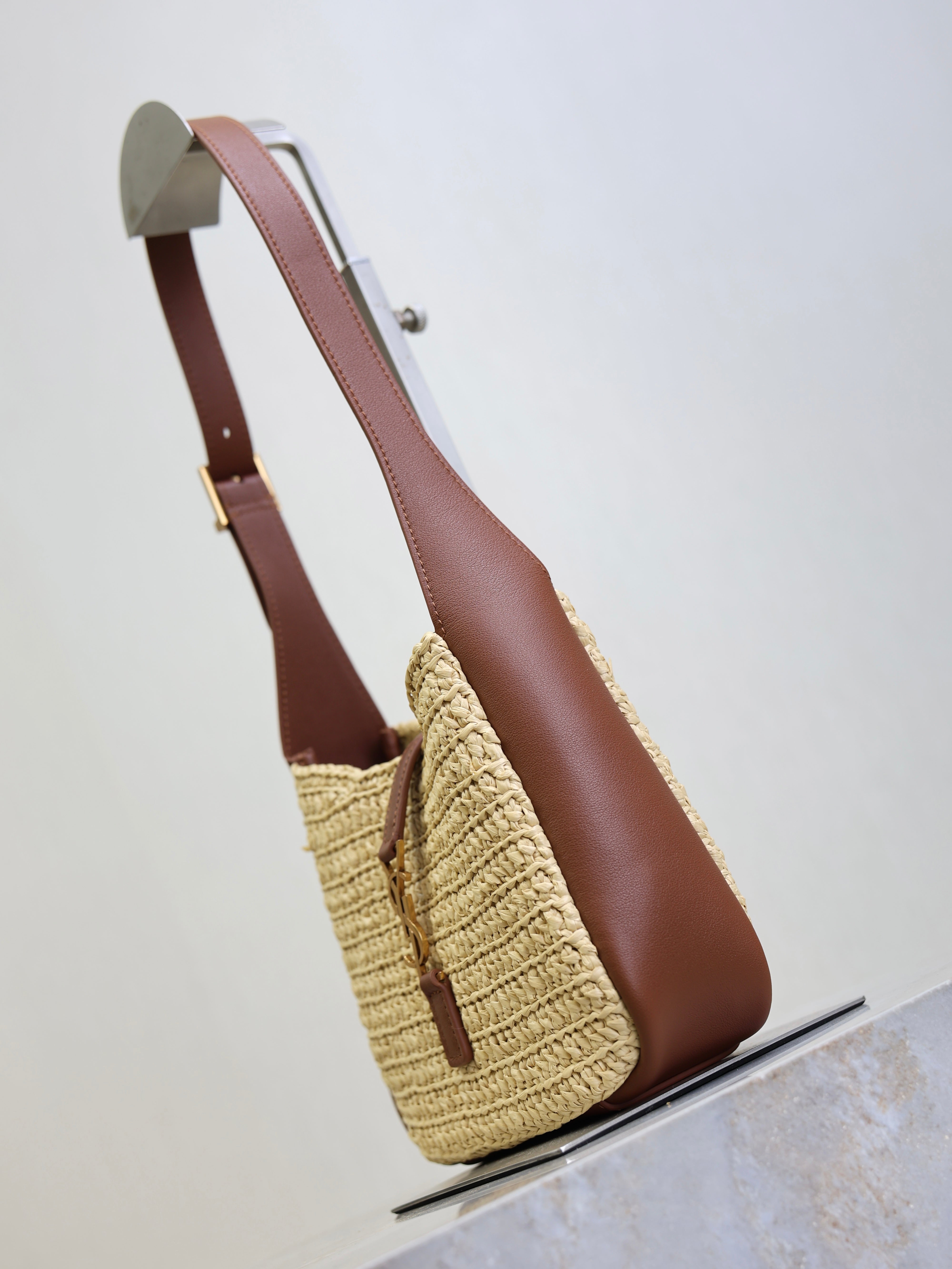 Prada LE 5A7 Mini 15cm Brown Beige Raffia Leather GHW