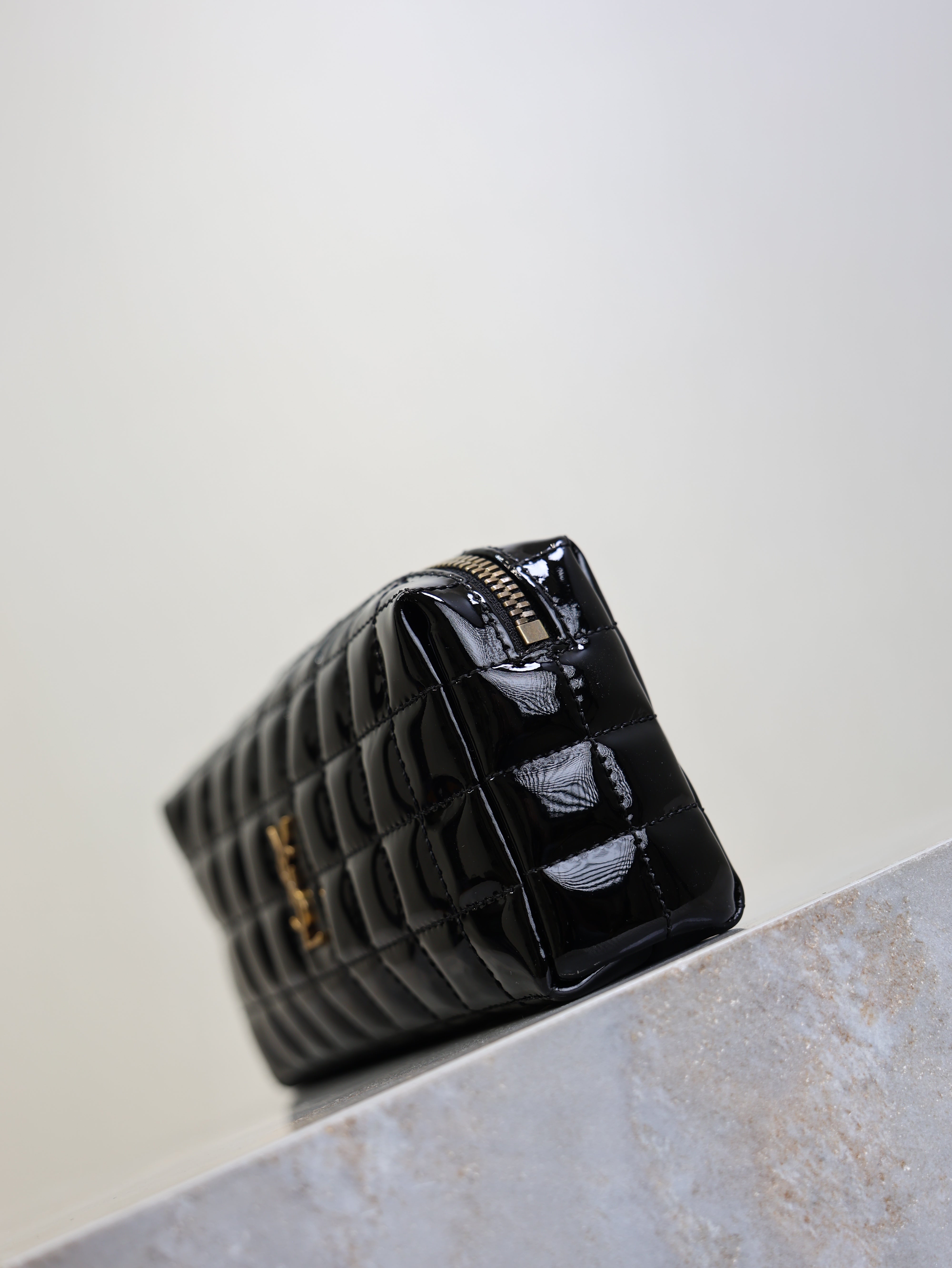 YSL Cassandre Matelassé Chain Clutch 18.5cm Black Patent Leather