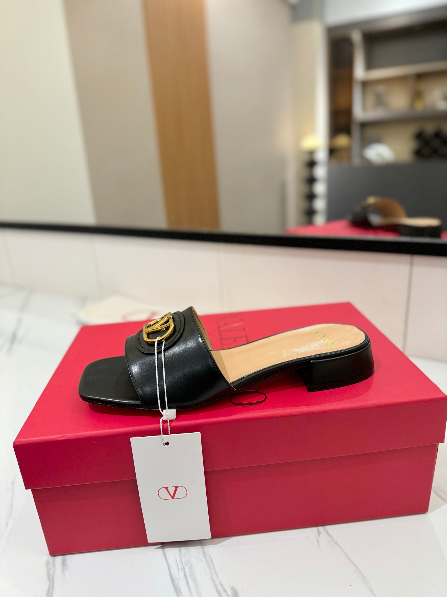 Valentino 26s Sandals Black Smooth Calfskin With Gold Hardware