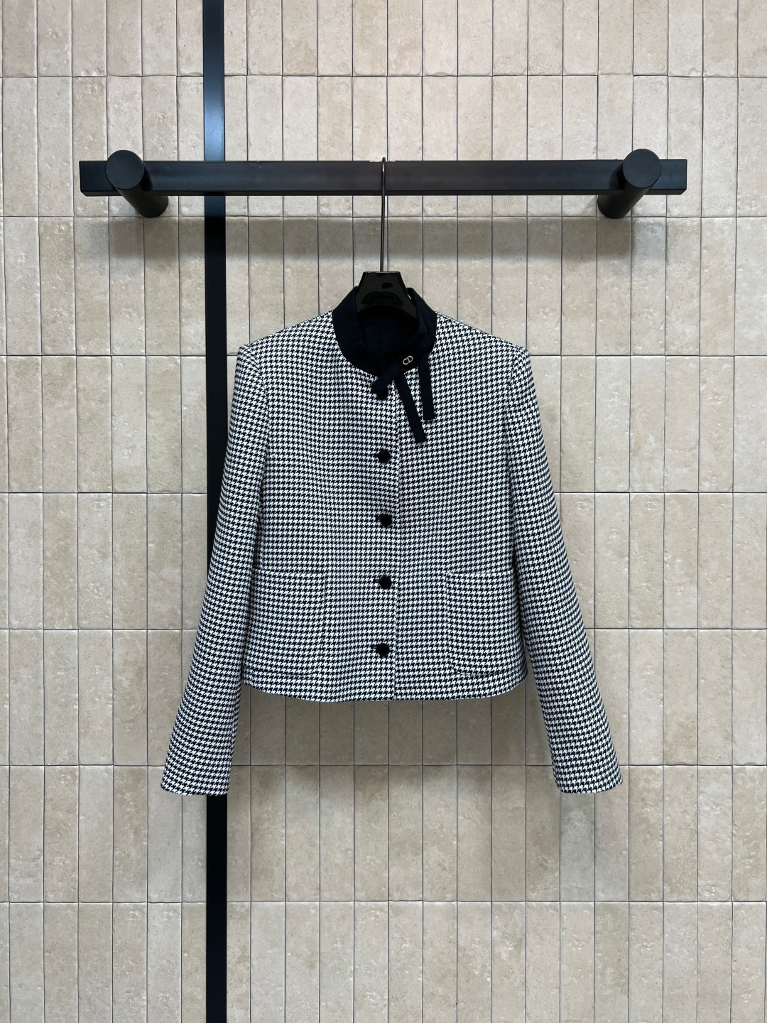 CD 26s Cropped Jacket Black White Polyester Fiber
