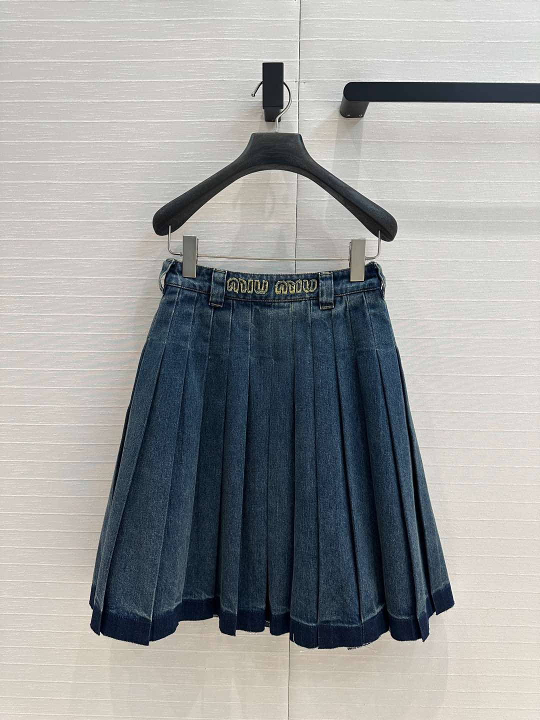 Miu Miu Denim Pleated Long Skirt Blue Cotton