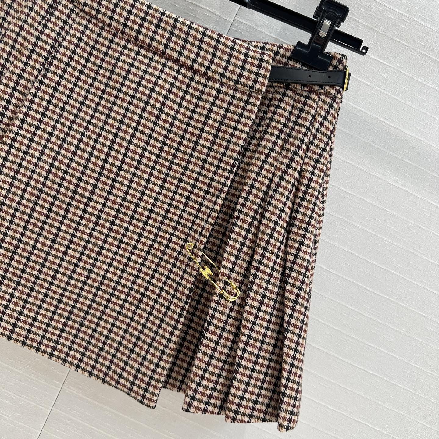 Celine Pleated Skirt Brown Wool Cotton Polyester
