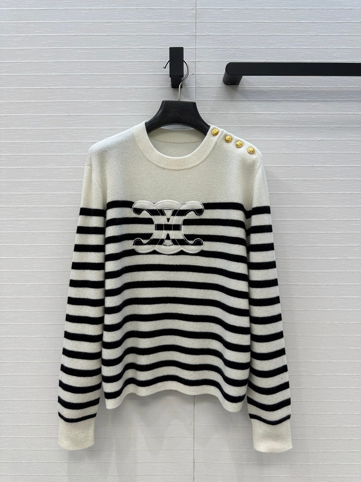 Chanel 2025 Striped Sweater White Black Cashmere 318640