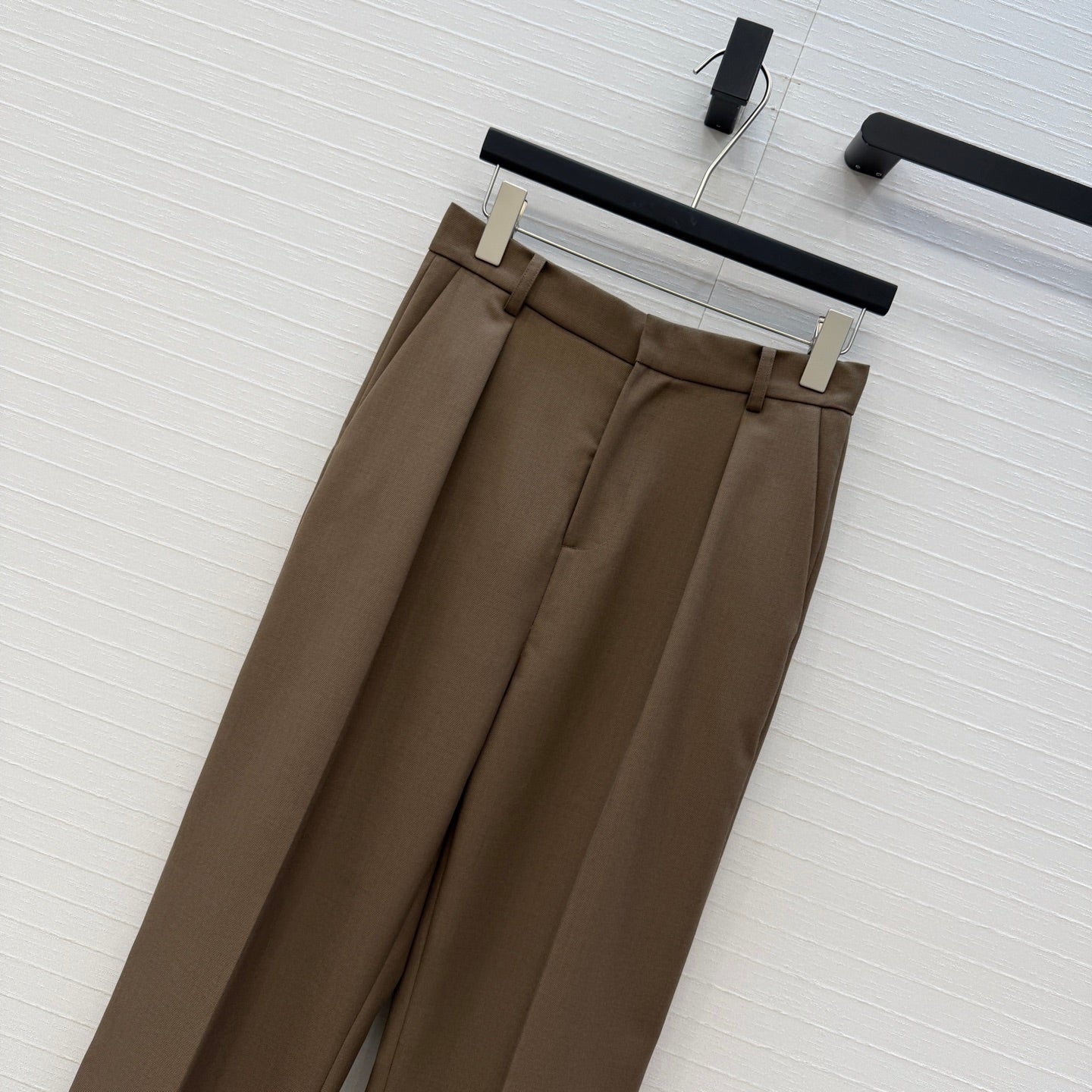 YSL Straight-Leg Trousers Taupe Wool 402916