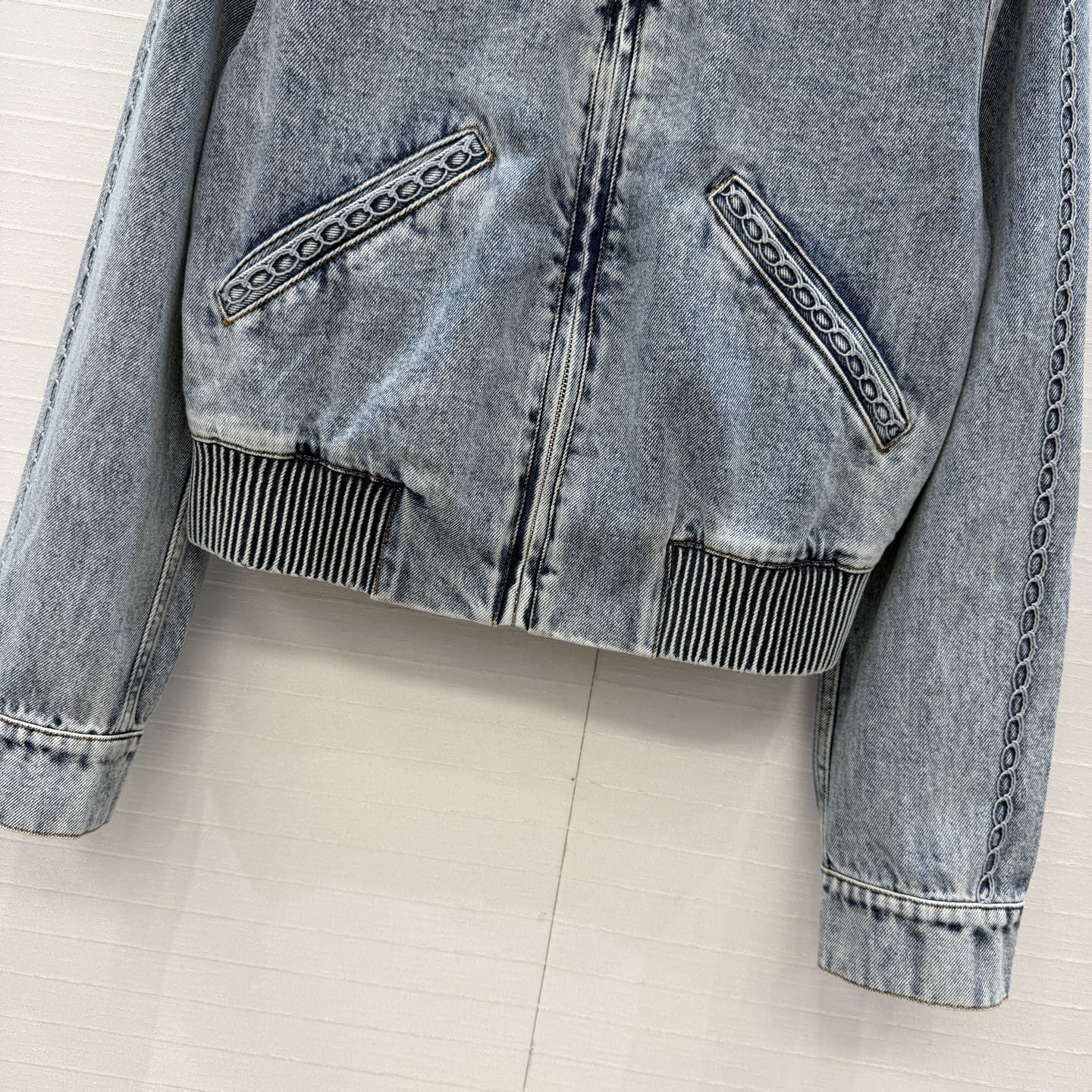 CC 26s Jacket With Cable Knit Embroidery Wash Blue Denim 402912