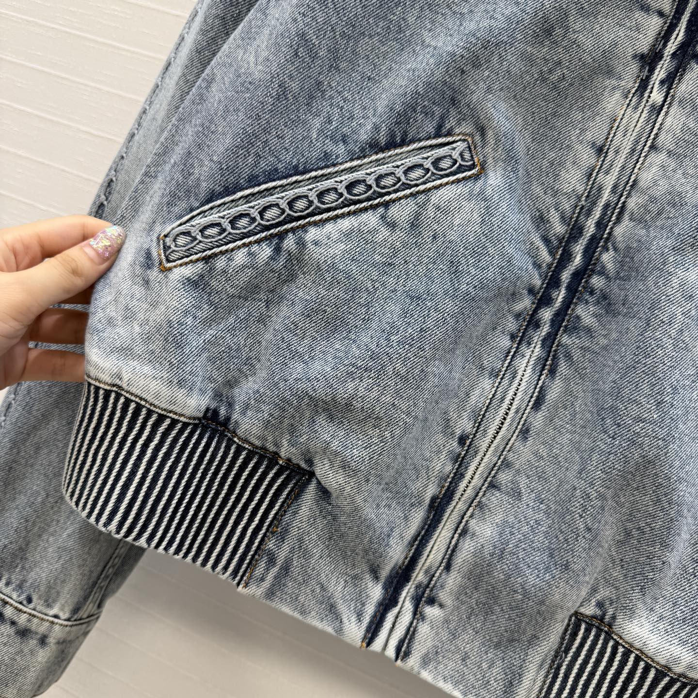 CC 26s Jacket With Cable Knit Embroidery Wash Blue Denim 402912