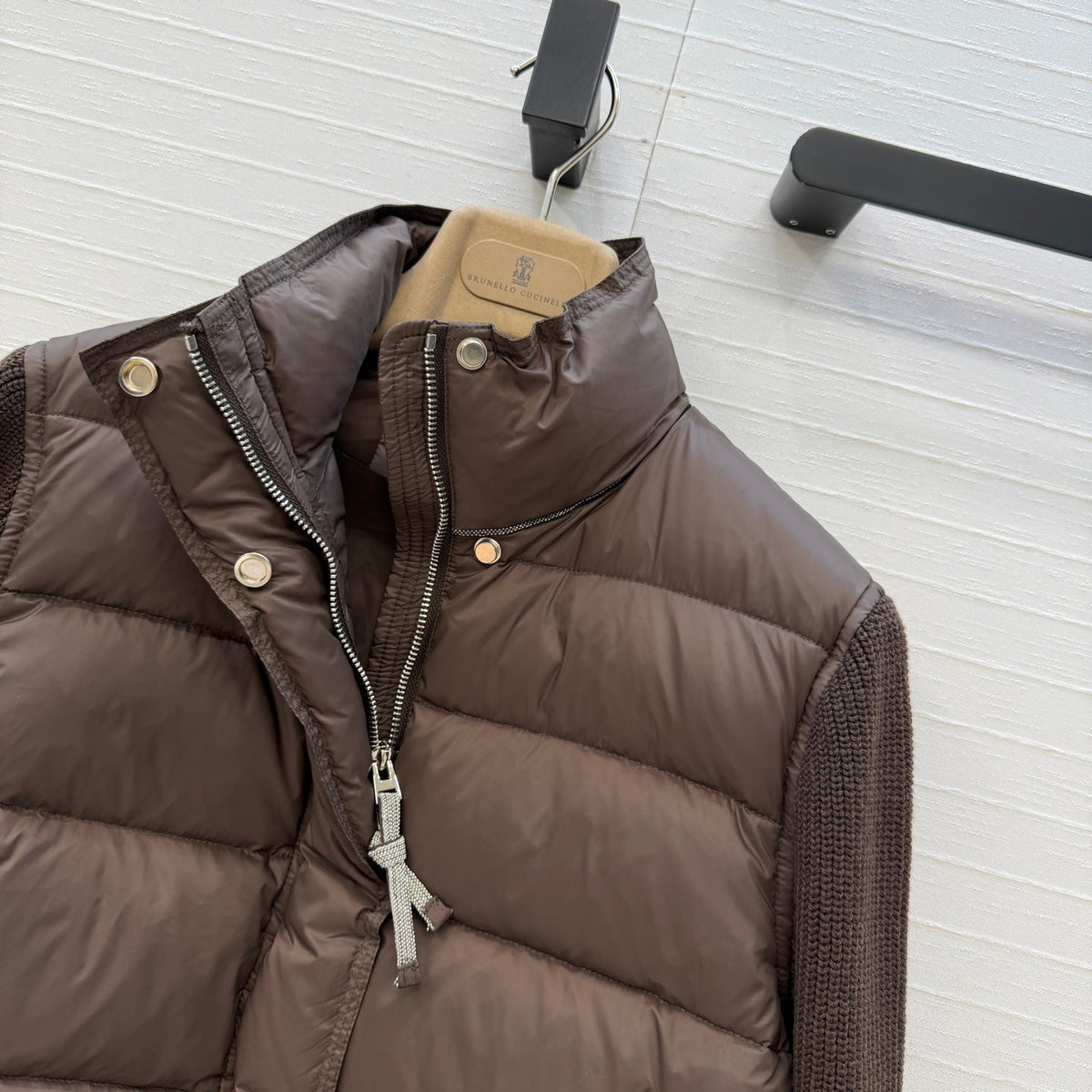 BC 26s Knit Sleeves Down Jacket Brown Nylon Wool 428570