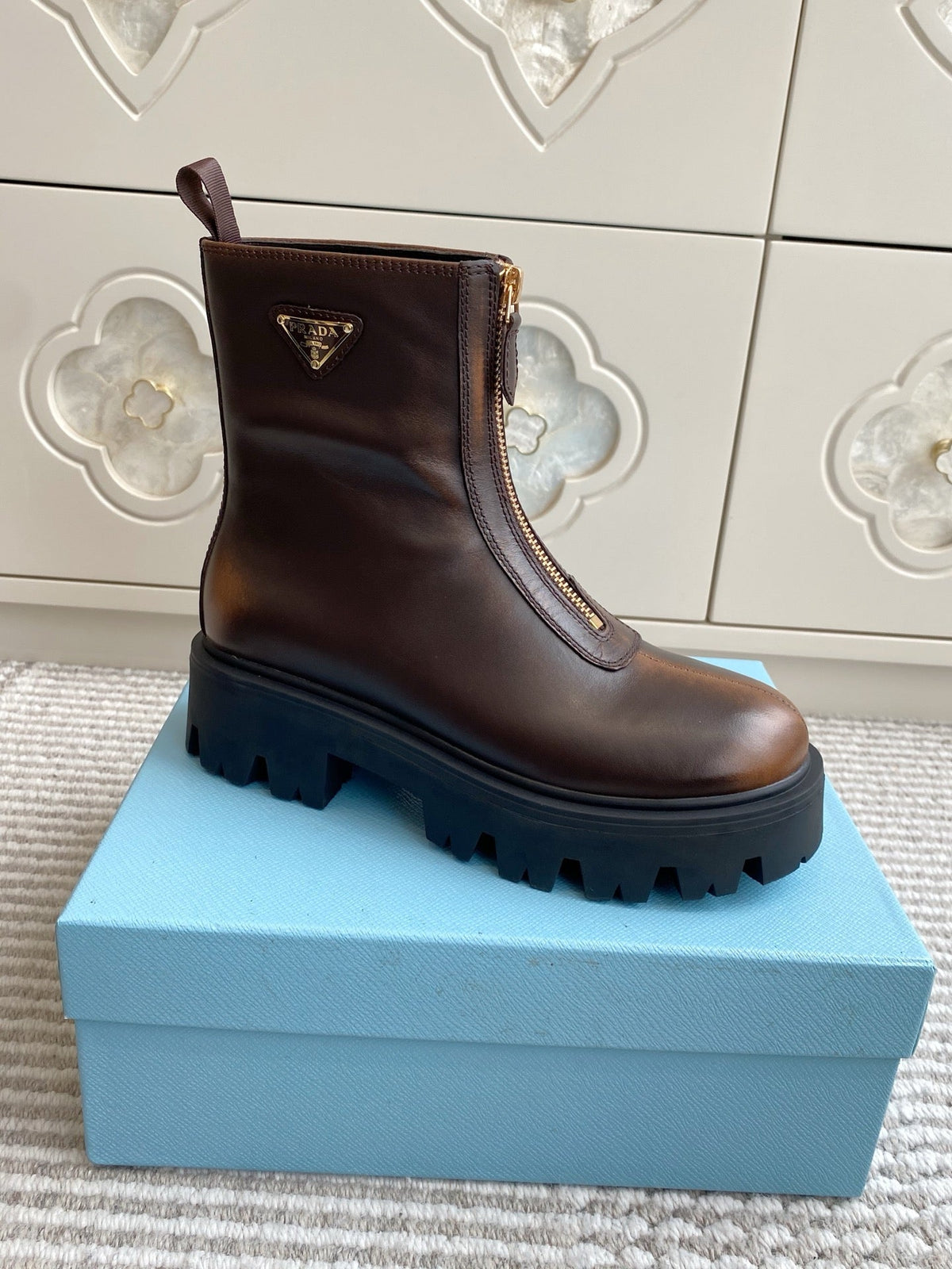 Prada 26s Ankle Boots Brown Leather 140628