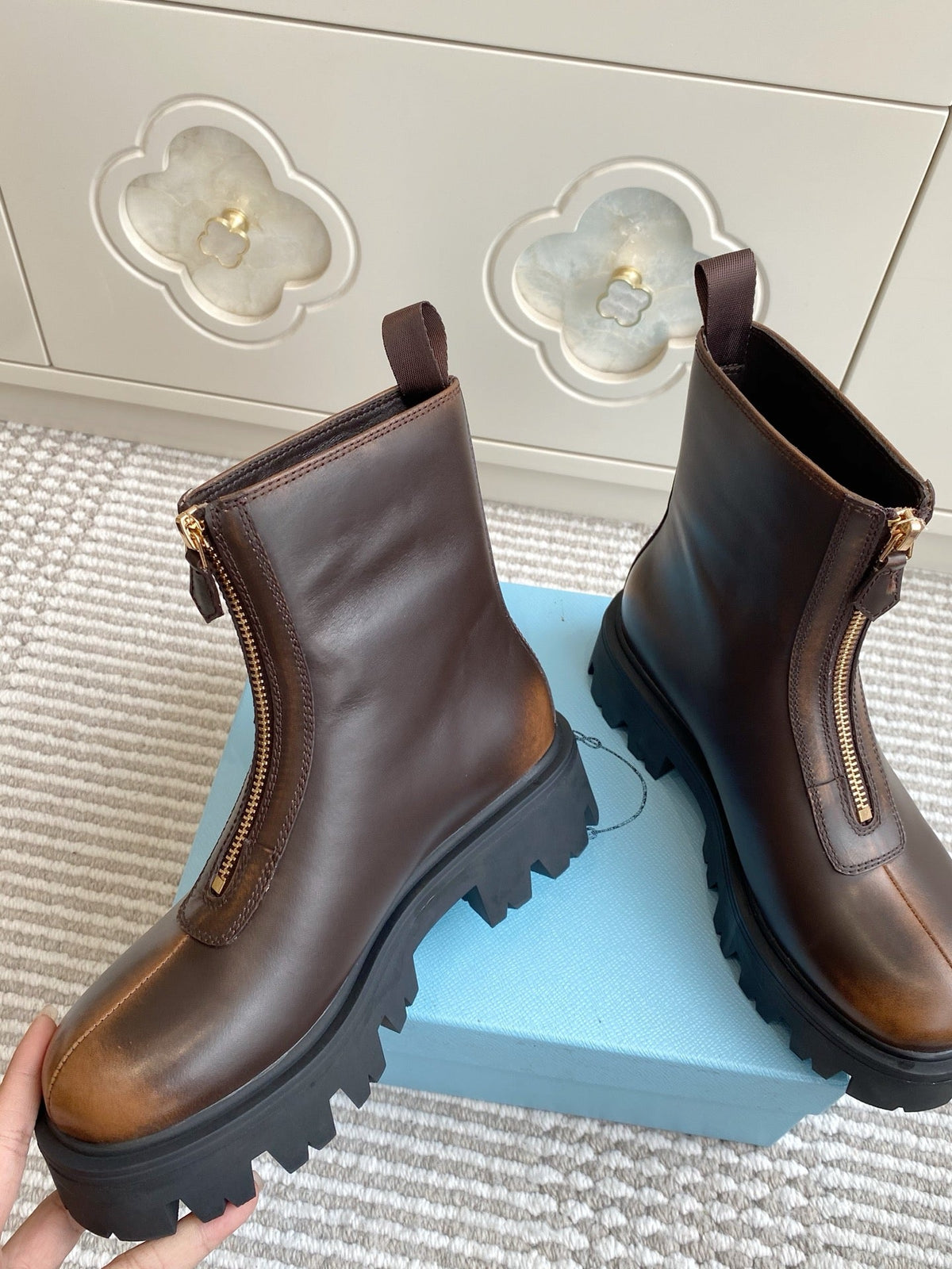 Prada 26s Ankle Boots Brown Leather 140628