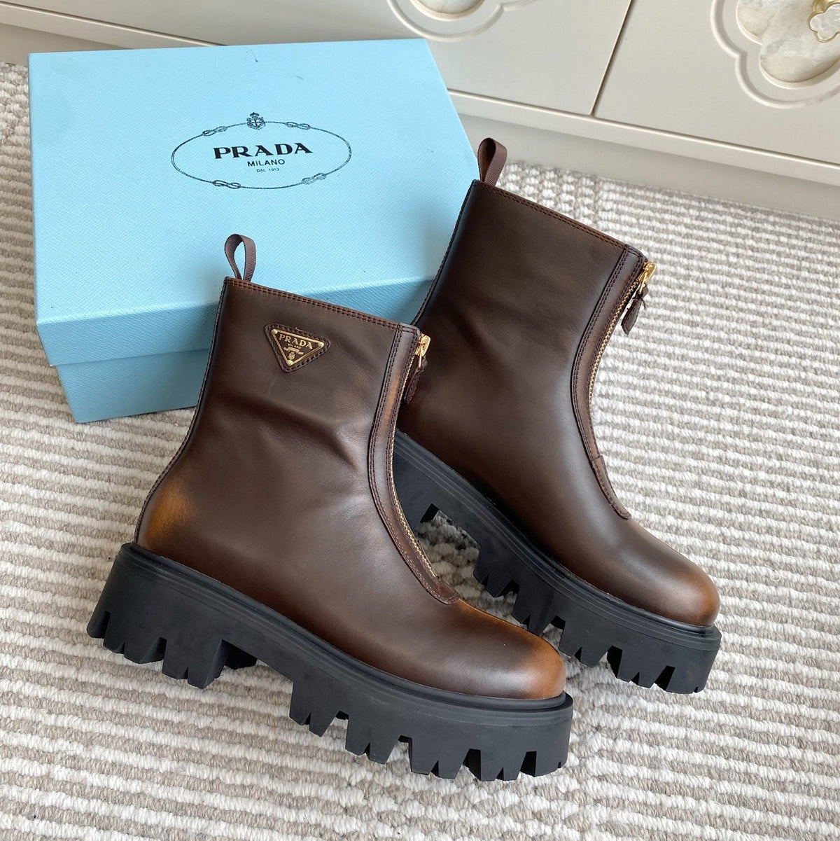 Prada 26s Ankle Boots Brown Leather 140628