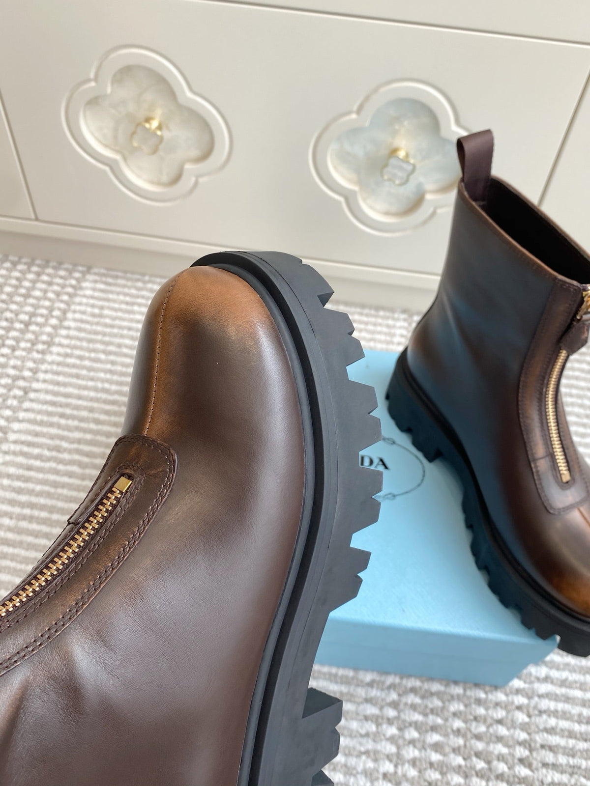 Prada 26s Ankle Boots Brown Leather 140628